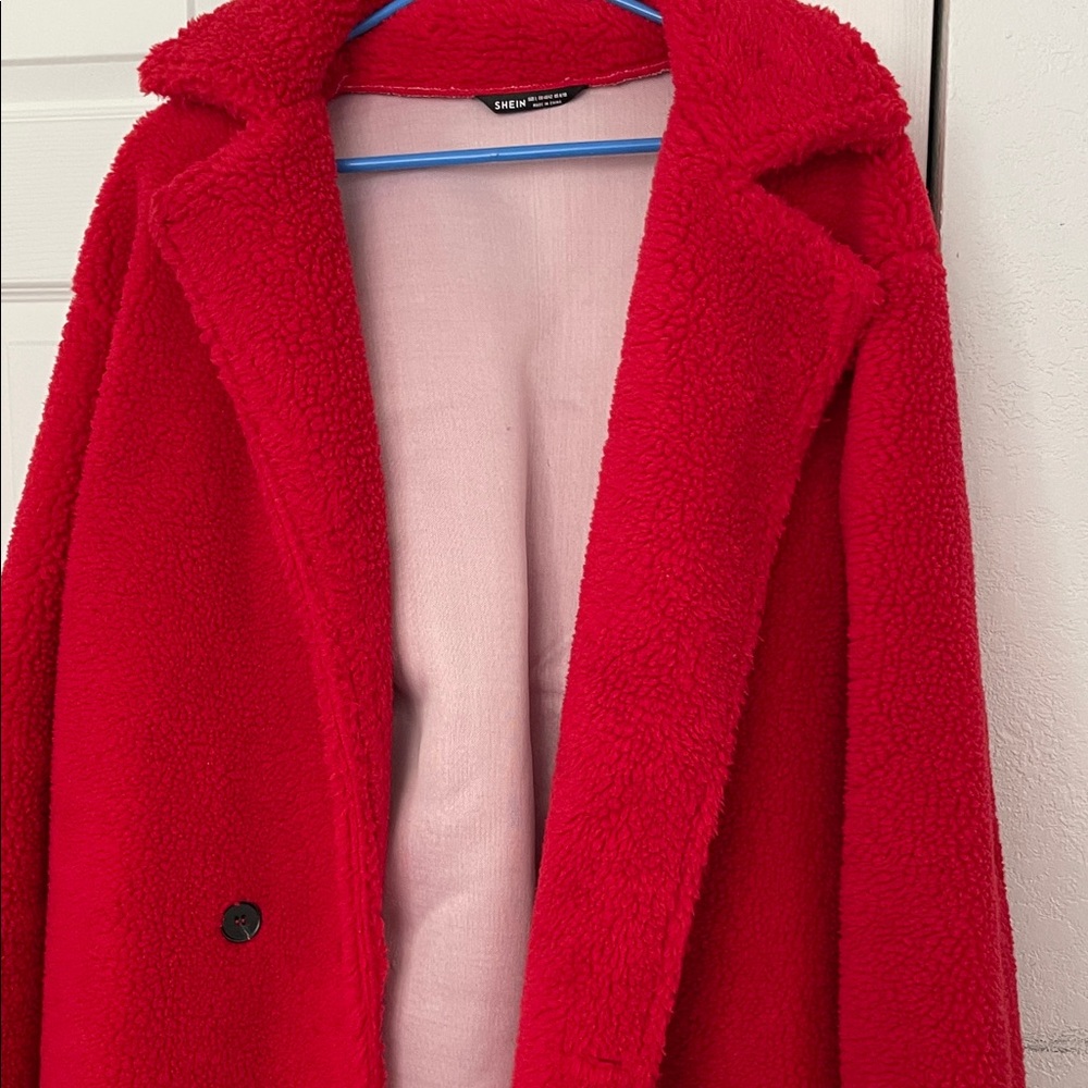 SHEIN Bright Red Teddy Jacket